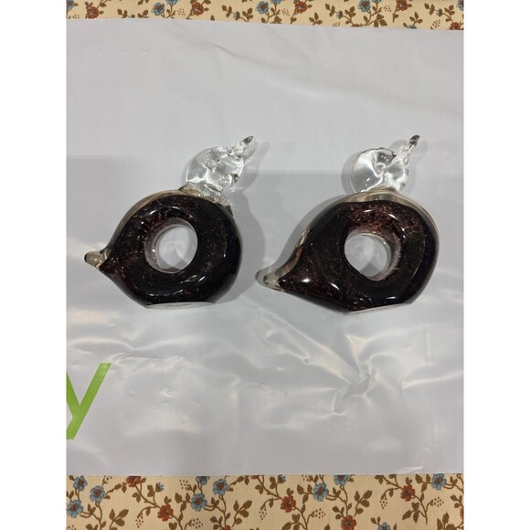 2- Vintage Murano? Glass Ducks Birds Paperweights Black Purple Clear‎ MCM Home - Picture 4 of 9